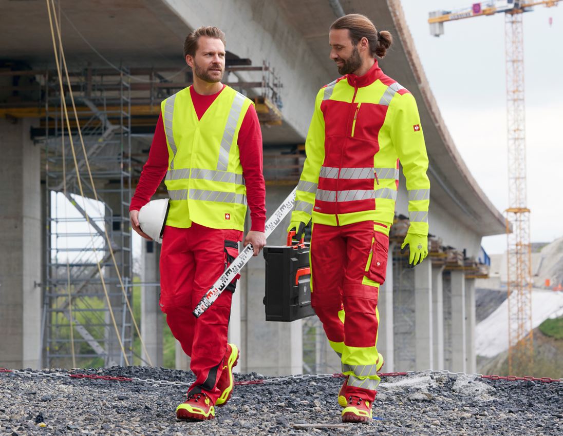 Clothing: High-vis trousers e.s.motion 24/7 + red/high-vis yellow 4