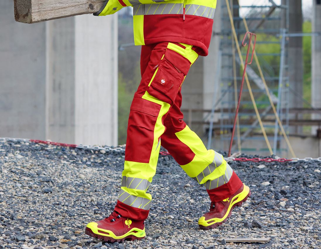 Clothing: High-vis trousers e.s.motion 24/7 + red/high-vis yellow 1