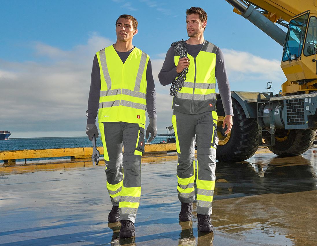 Clothing: High-vis trousers e.s.motion 24/7 + anthracite/high-vis yellow 8