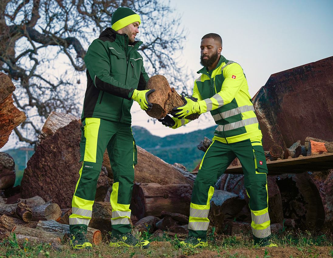 Clothing: High-vis trousers e.s.motion 24/7 + green/high-vis yellow 11