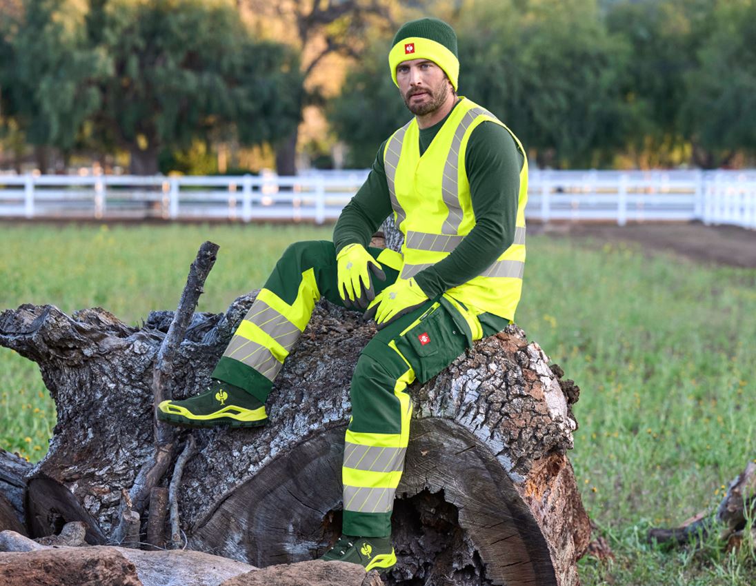 Clothing: High-vis trousers e.s.motion 24/7 + green/high-vis yellow 8