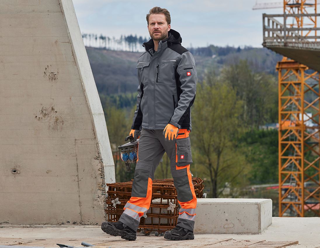 Clothing: High-vis trousers e.s.motion 24/7 + anthracite/high-vis orange 5