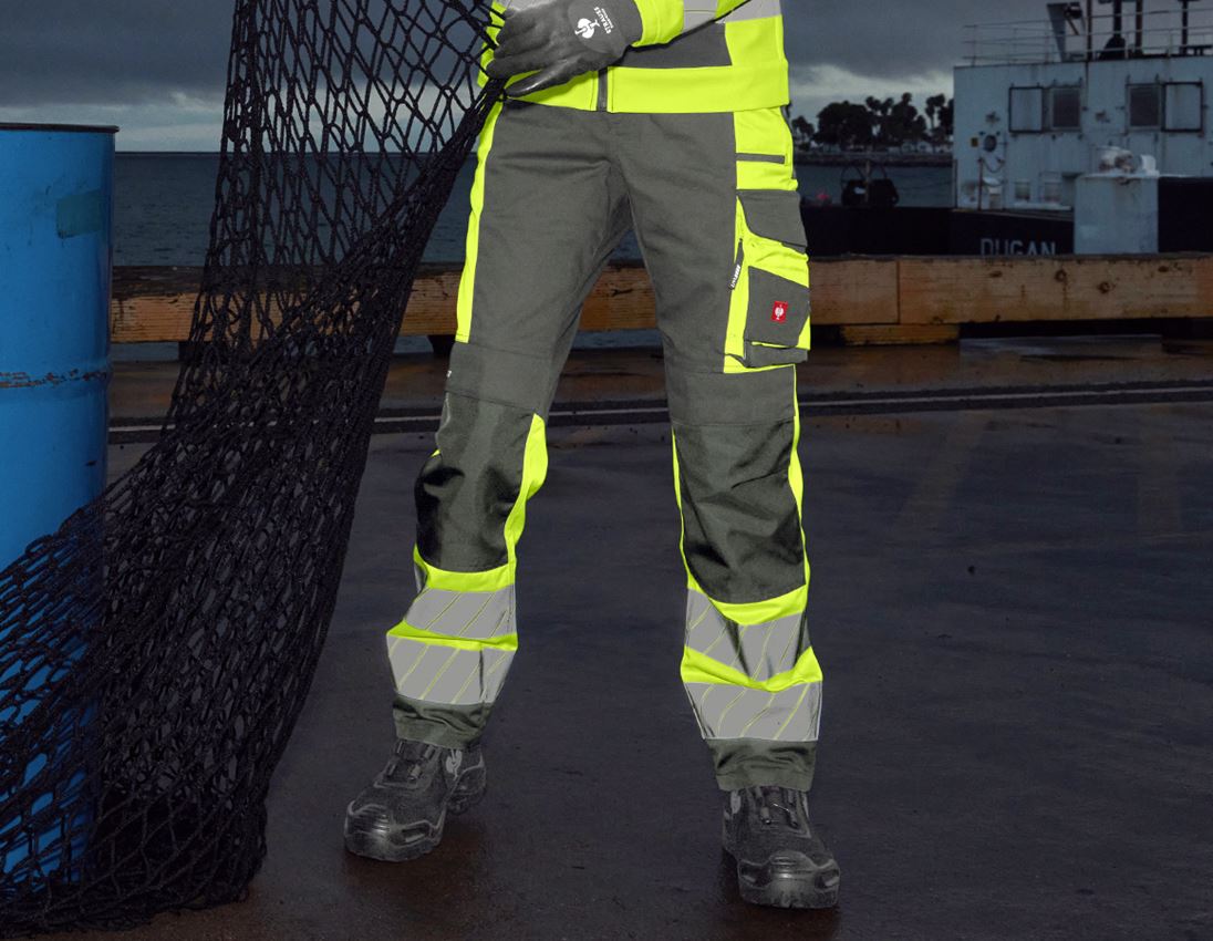 Clothing: High-vis trousers e.s.motion 24/7, ladies’ + anthracite/high-vis yellow 1