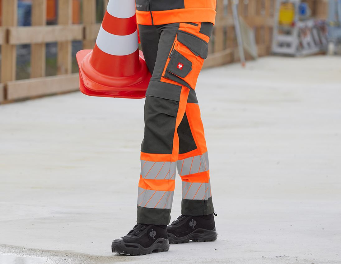 Clothing: High-vis trousers e.s.motion 24/7, ladies’ + anthracite/high-vis orange