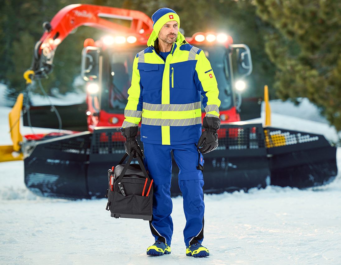 Work Jackets: High-vis winter softshell jacket e.s.motion 24/7 + royal/high-vis yellow 1