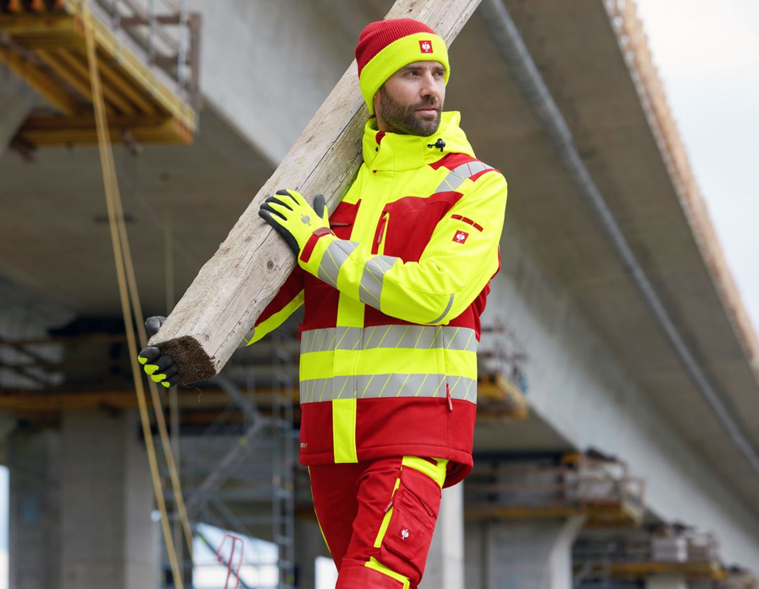 Work Jackets: High-vis winter softshell jacket e.s.motion 24/7 + red/high-vis yellow 2