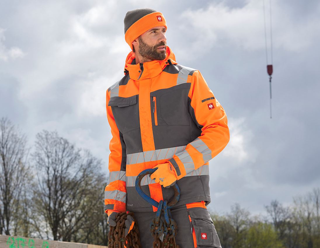 Work Jackets: High-vis winter softshell jacket e.s.motion 24/7 + anthracite/high-vis orange 2