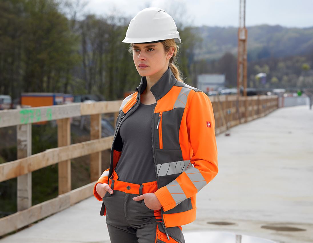 Clothing: High-vis softshell jacket e.s.motion 24/7, ladies' + anthracite/high-vis orange 1