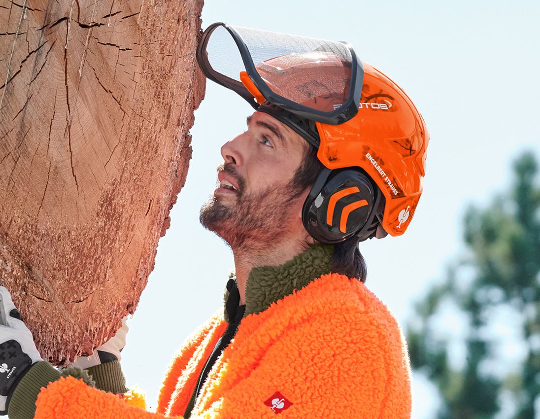 Clothing: SET: e.s. Forestry cut prot. trousers KWF + helmet + grey/high-vis orange 1