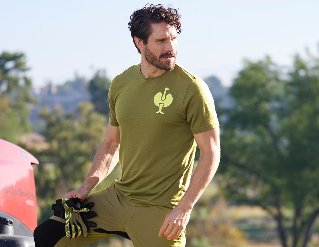 T-Shirts, Pullover & Skjorter: T-Shirt Merino e.s.trail + enebærgrøn/limegrøn