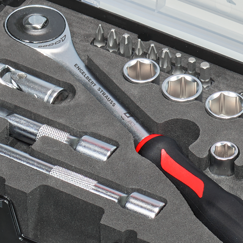 Socket wrench: Socket wrench set lockfix 3/8 in STRAUSSbox mini 2