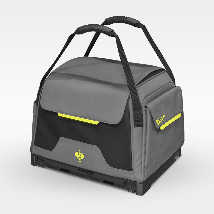 STRAUSSbox System: Tool set Electro incl. STRAUSSbox bag + basaltgrey/acid yellow 2
