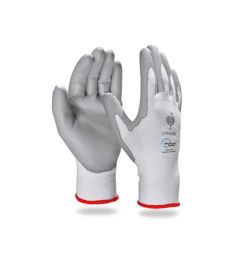 Arbejdsbeskyttelse: e.s. PU-handsker recycled, 3-pak + grå/hvid