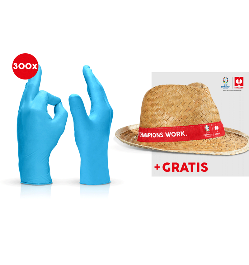 Samarbejde: 3x100 engangs-latexhandsker + EURO2024 hat + blå