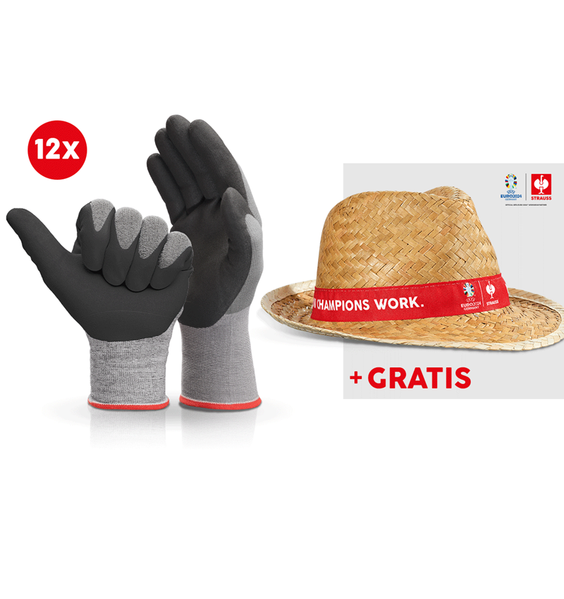 Samarbejde: 12x nitrilhandsker evertouch micro + EURO2024 hat + sort/grå