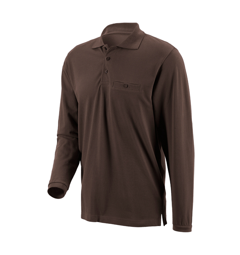 T-Shirts, Pullover & Skjorter: e.s. Longsleeve-Polo cotton Pocket + kastanje 1