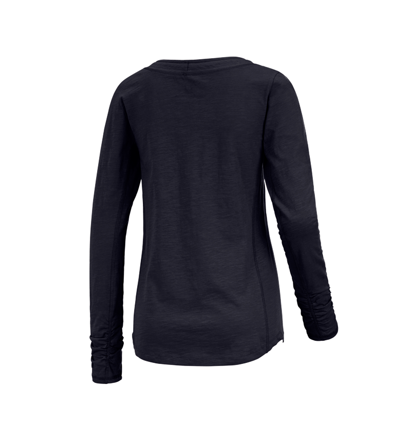 T-Shirts, Pullover & Skjorter: e.s. Longsleeve cotton slub, damer + mørkeblå 1