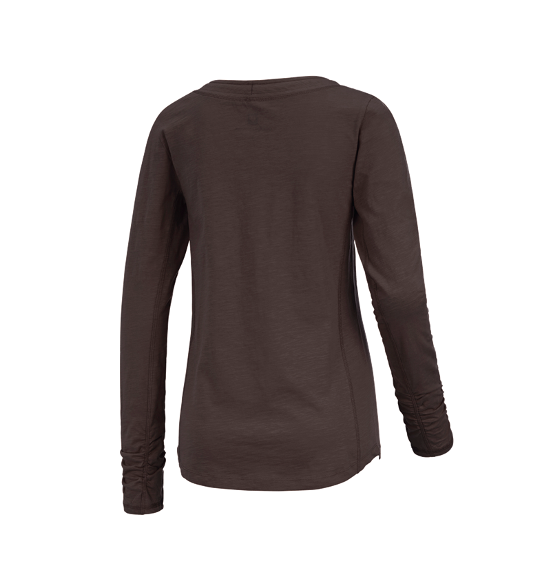 T-Shirts, Pullover & Skjorter: e.s. Longsleeve cotton slub, damer + kastanje 1
