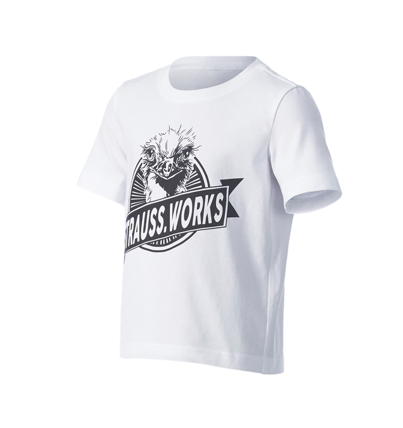 Beklædning: e.s. T-shirt strauss works, børne + hvid
