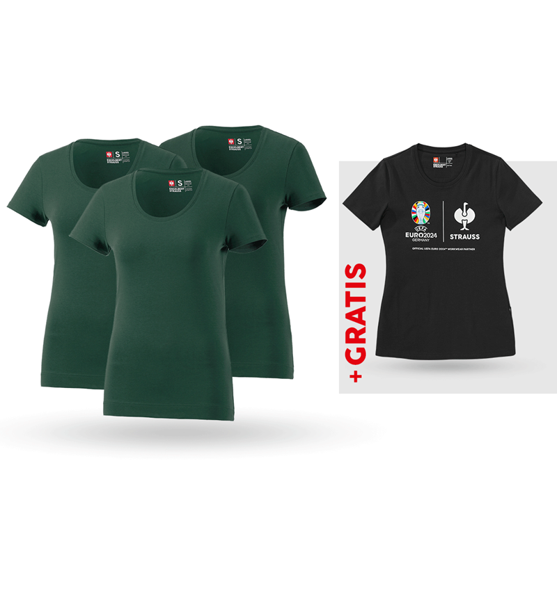 Beklædning: SÆT: 3x T-shirt cotton stretch, dame + shirt + grøn