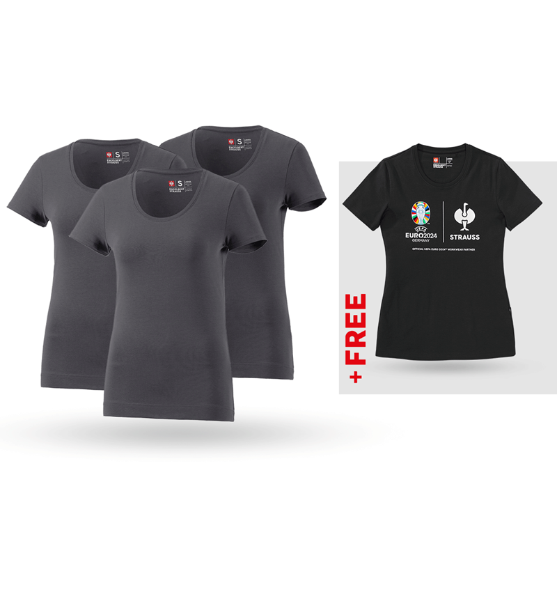Clothing: SET: 3x women's T-Shirt cotton stretch + Shirt + anthracite
