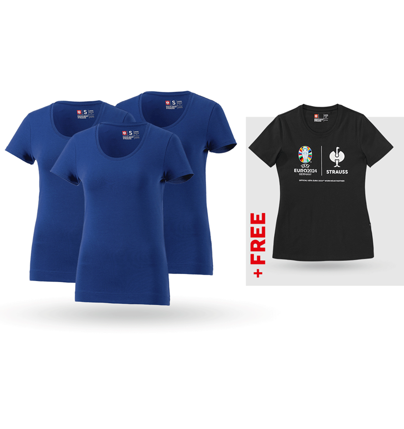 Clothing: SET: 3x women's T-Shirt cotton stretch + Shirt + royal