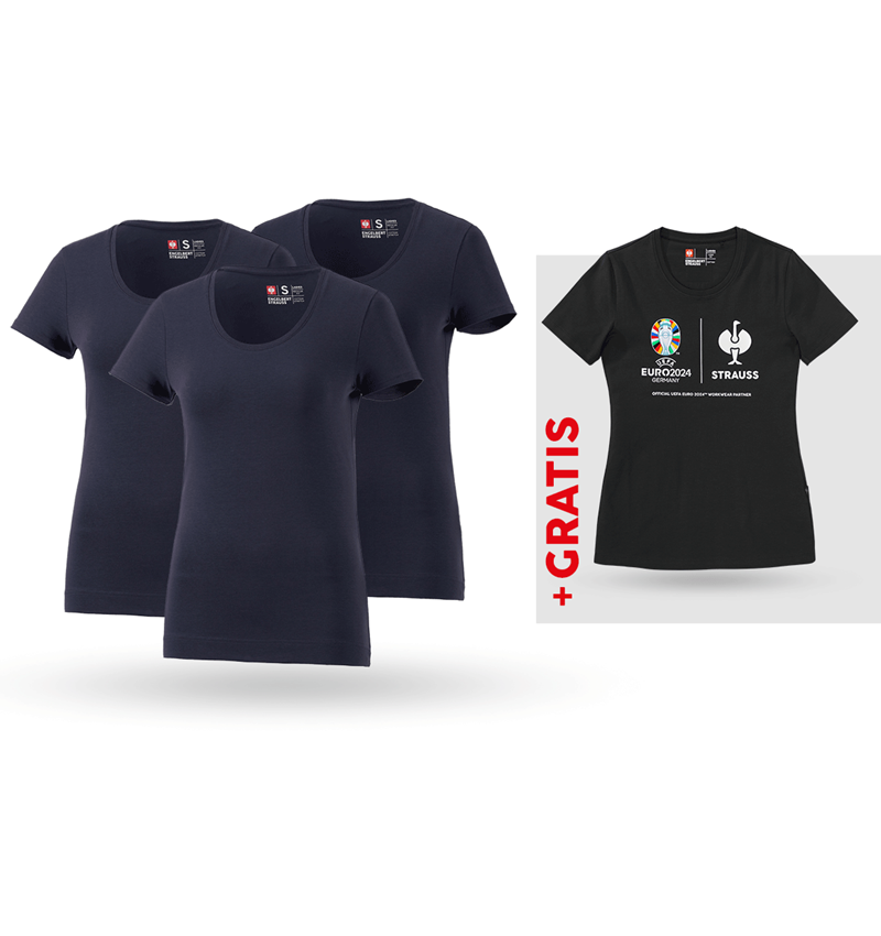 Beklædning: SÆT: 3x T-shirt cotton stretch, dame + shirt + mørkeblå