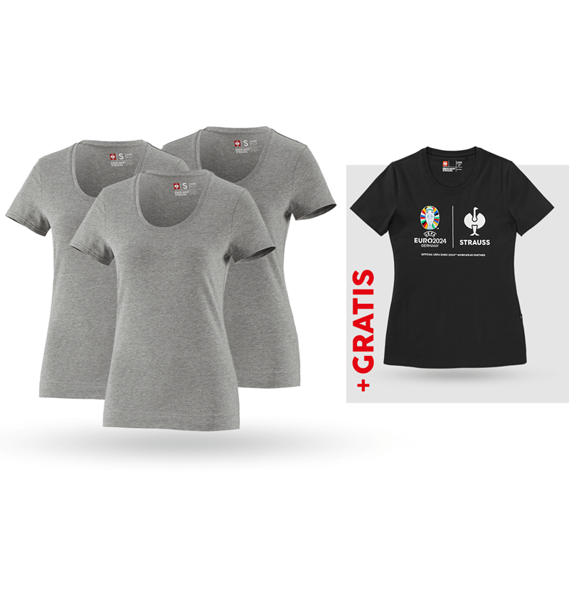 Beklædning: SÆT: 3x T-shirt cotton stretch, dame + shirt + gråmeleret