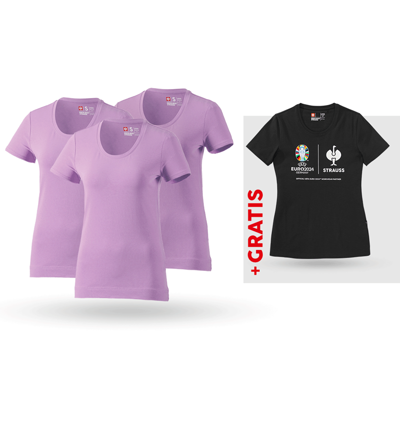 Beklædning: SÆT: 3x T-shirt cotton stretch, dame + shirt + lavendel