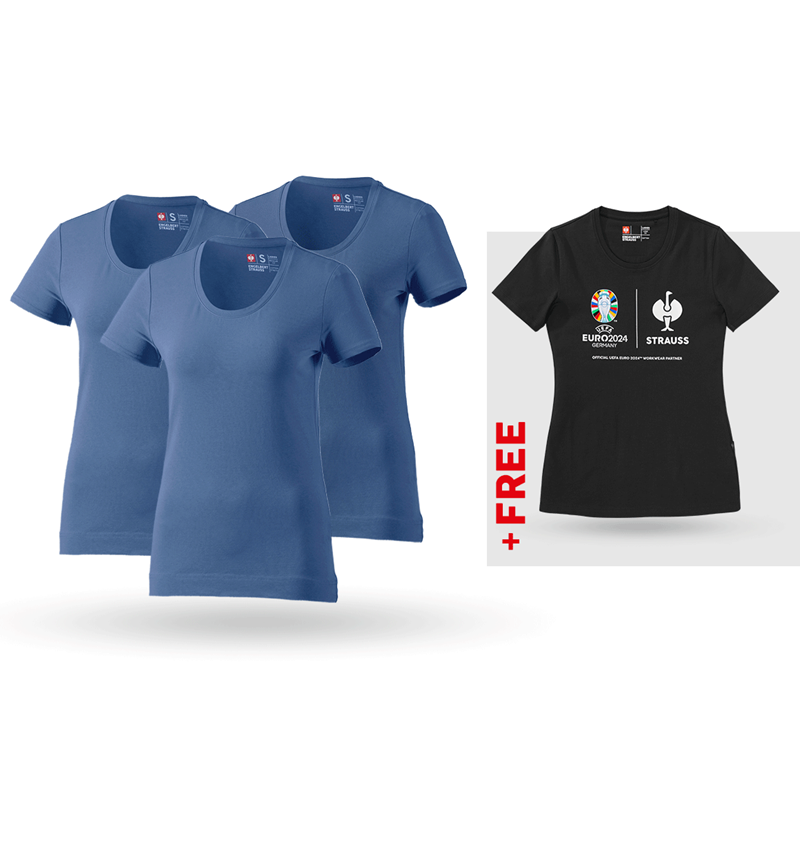 Clothing: SET: 3x women's T-Shirt cotton stretch + Shirt + cobalt