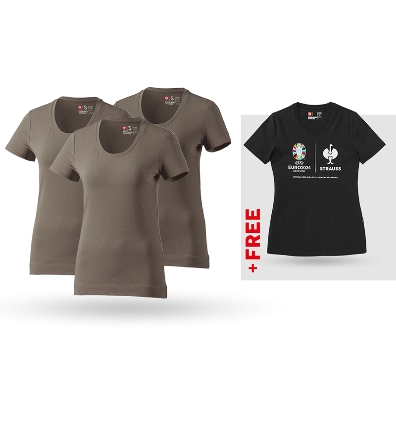Clothing: SET: 3x women's T-Shirt cotton stretch + Shirt + stone