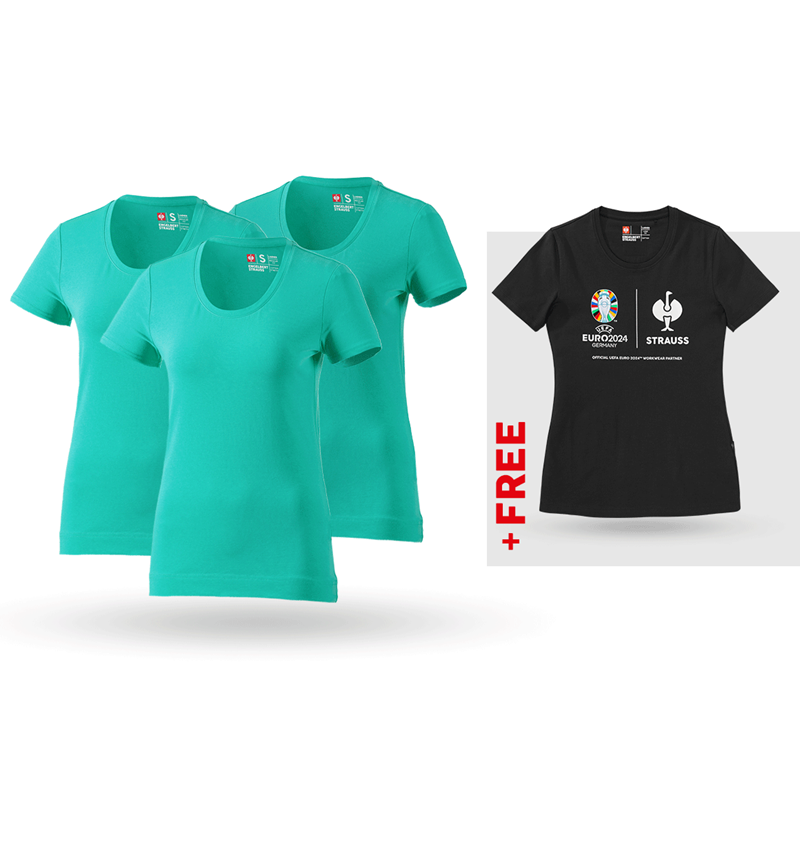 Clothing: SET: 3x women's T-Shirt cotton stretch + Shirt + lagoon