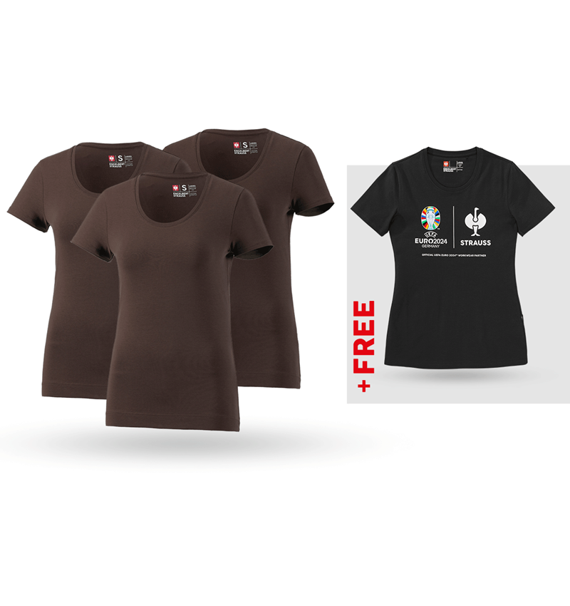 Clothing: SET: 3x women's T-Shirt cotton stretch + Shirt + chestnut