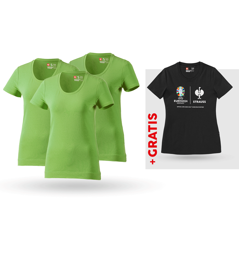 Beklædning: SÆT: 3x T-shirt cotton stretch, dame + shirt + havgrøn