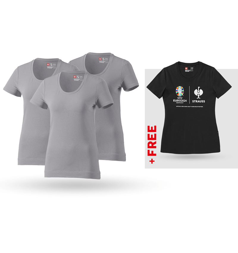 Clothing: SET: 3x women's T-Shirt cotton stretch + Shirt + platinum