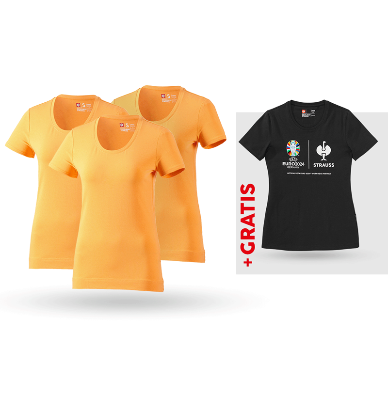 Beklædning: SÆT: 3x T-shirt cotton stretch, dame + shirt + lys orange