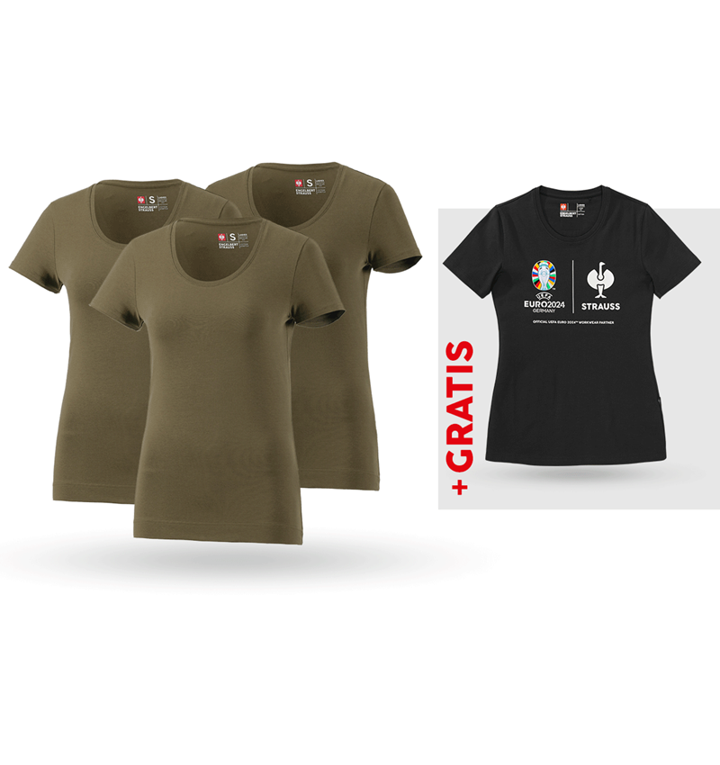 Beklædning: SÆT: 3x T-shirt cotton stretch, dame + shirt + slamgrøn