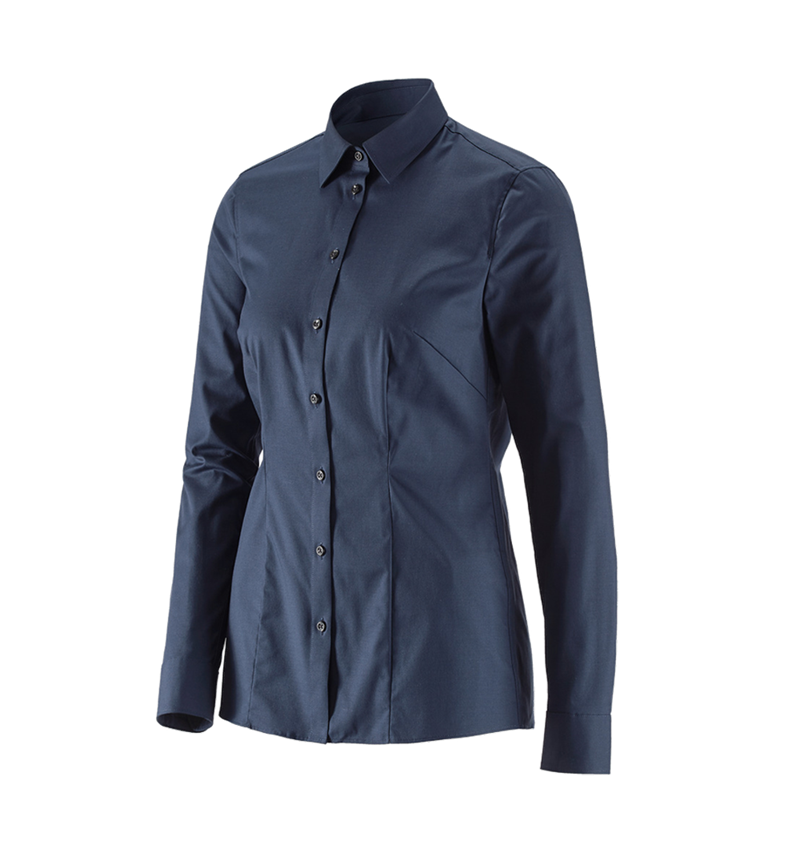 T-Shirts, Pullover & Skjorter: e.s. Businessbluse cotton stretch dam. regular fit + mørkeblå 2