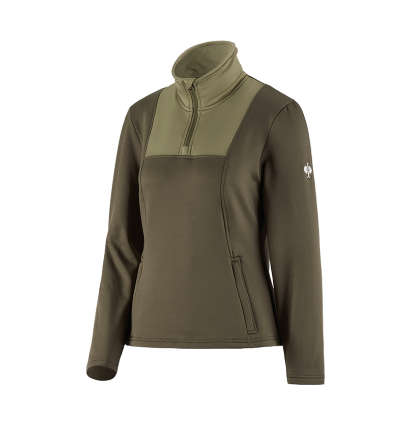 Shirts, Pullover & more: Funct.Troyer thermo stretch e.s.concrete, ladies' + mudgreen/stipagreen 2