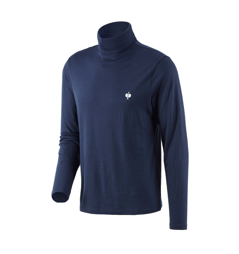 T-Shirts, Pullover & Skjorter: Rullekravetrøje Merino e.s.trail + dybblå/hvid 2