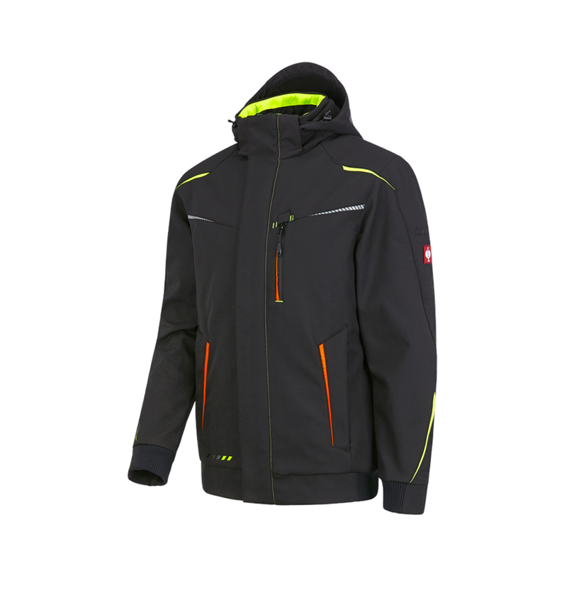 Work Jackets: Winter softshell jacket e.s.motion 2020, men's + black/high-vis yellow/high-vis orange 2