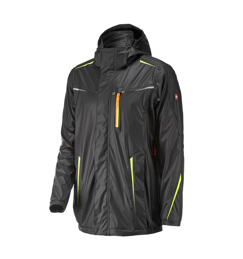 Work Jackets: Rain jacket e.s.motion 2020 superflex + black/high-vis yellow/high-vis orange 1