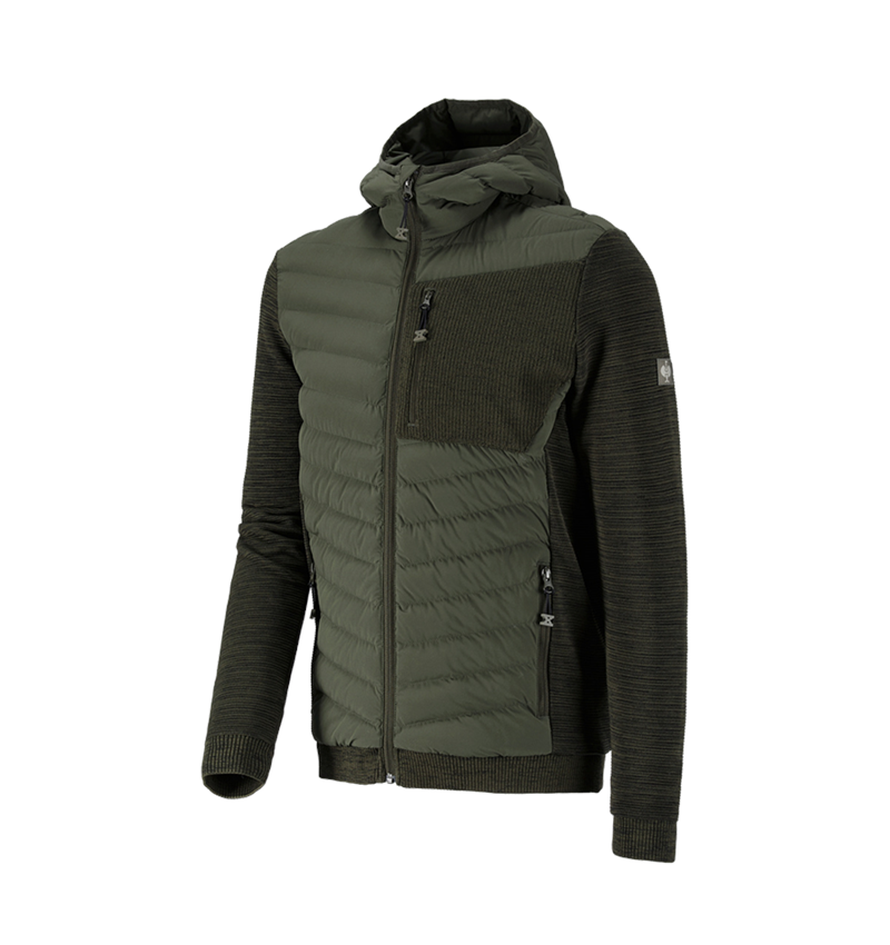 Work Jackets: Hybrid hooded knitted jacket e.s.motion ten + disguisegreen melange 1