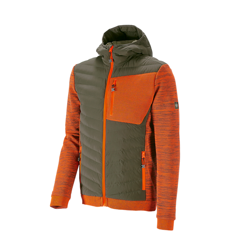 Gardening / Forestry / Farming: Hybrid hooded knitted jacket e.s.motion ten + disguisegreen/high-vis orange melange 2