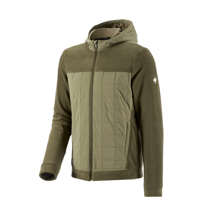 Work Jackets: Hybrid fleece hoody jacket e.s.concrete + mudgreen/stipagreen 2