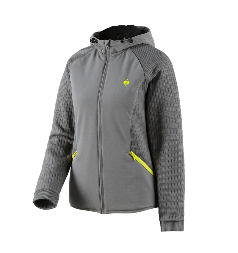 Clothing: Hybrid hooded knitted jacket e.s.trail, ladies' + basaltgrey/acid yellow 2