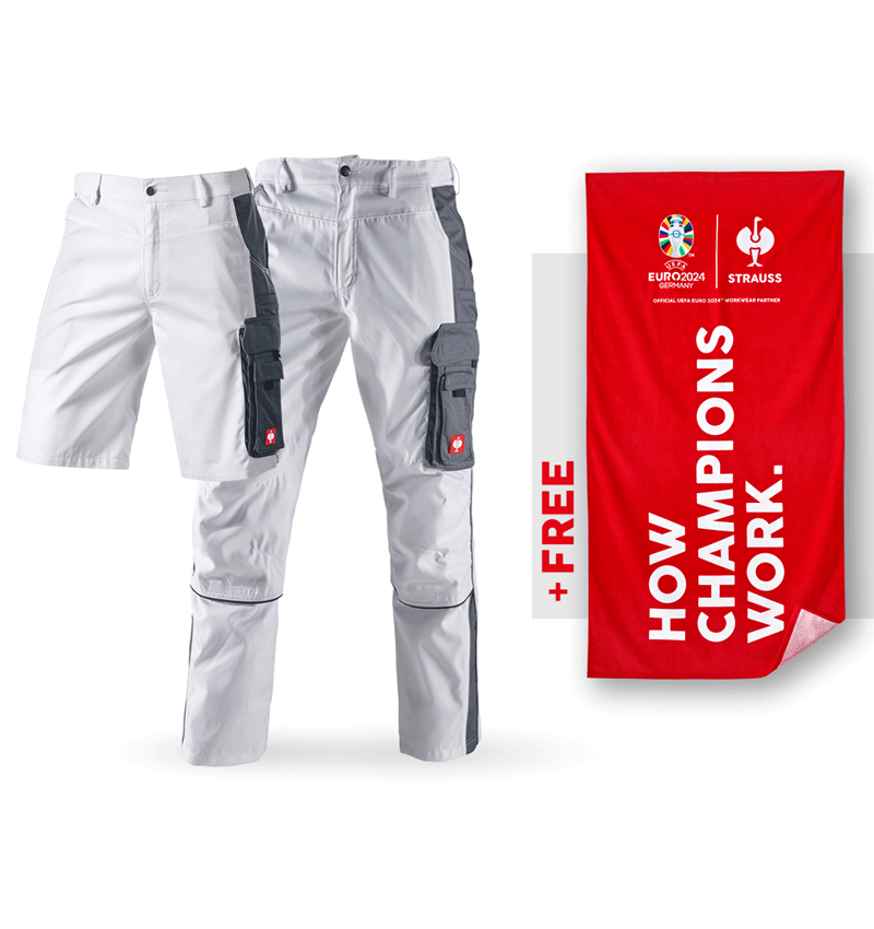 Collaborations: SET: Trousers e.s.active + shorts + towel + white/grey