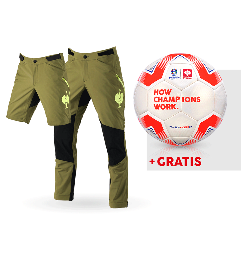 Beklædning: SÆT: Funktionsbukser e.s.trail + shorts + fodbold + enebærgrøn/limegrøn