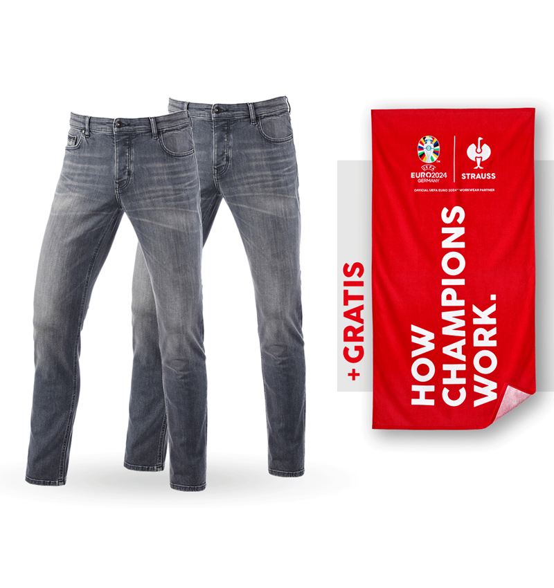 Samarbejde: SÆT: 2x e.s. 5-pocket-stretch-jeans,slim+håndklæde + graphitewashed
