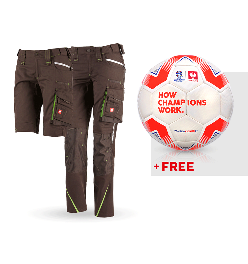 Clothing: SET: Women's trousers e.s.motion 2020+shorts+footb + chestnut/seagreen